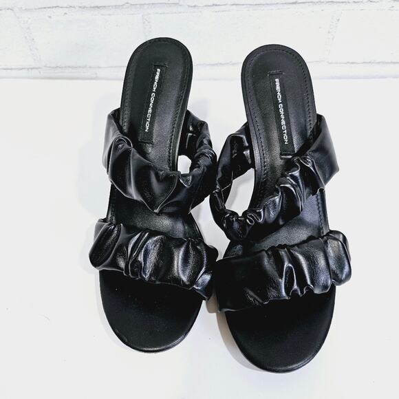 French Connection Black Faux Leather Crystal Heels - Picture 3 of 8